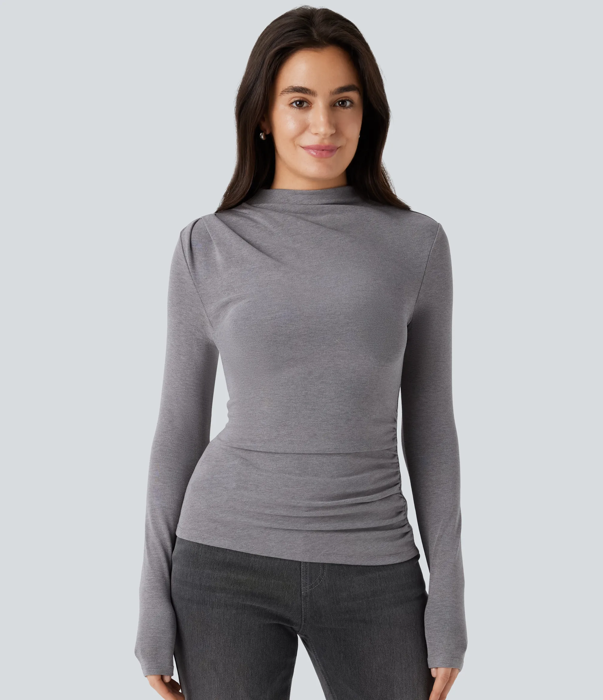 Casual Tops<HALARA Funnel Neck Long Sleeve Ruched Skinny Thermal Casual Top