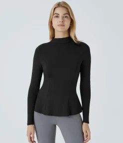 T-Shirts|Work Tops<HALARA Funnel Neck Long Sleeve Slim Peplum Work Tee