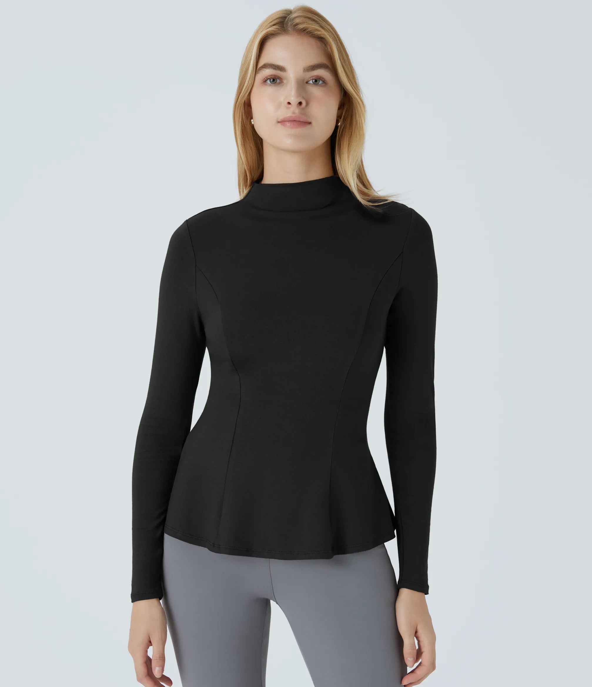 T-Shirts|Work Tops<HALARA Funnel Neck Long Sleeve Slim Peplum Work Tee