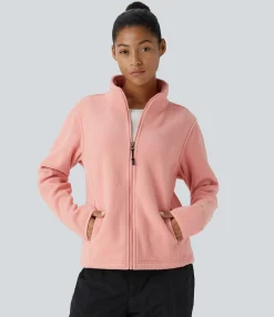 Jackets & Outerwear<HALARA Funnel Neck Long Sleeve Zipper Pocket Casual Fleece Jacket