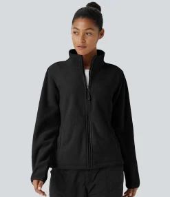 Jackets & Outerwear<HALARA Funnel Neck Long Sleeve Zipper Pocket Casual Fleece Jacket