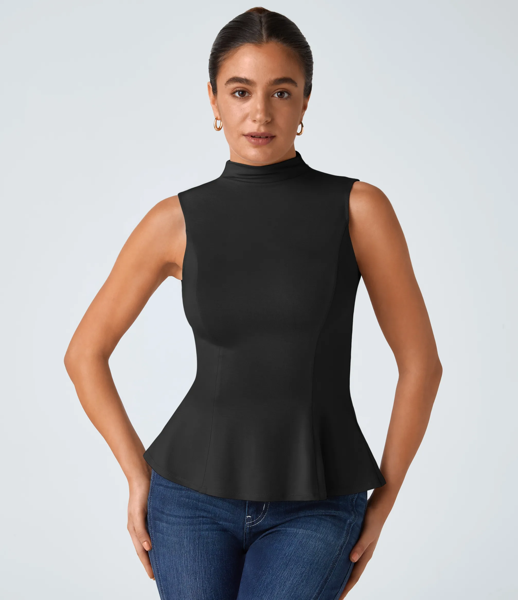 Work Tops|Tank Tops & Camis<HALARA Funnel Neck Peplum Work Tank Top