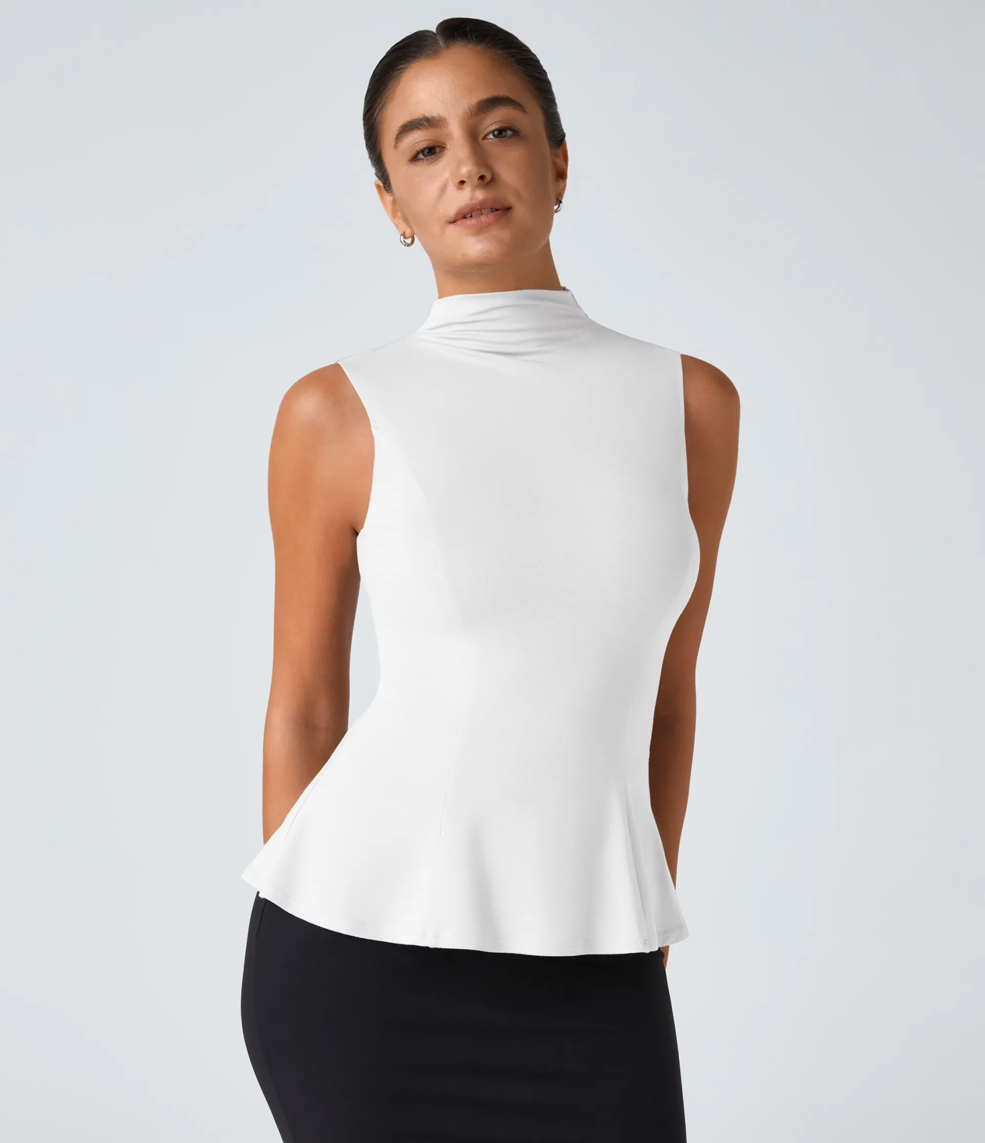 Work Tops|Tank Tops & Camis<HALARA Funnel Neck Peplum Work Tank Top