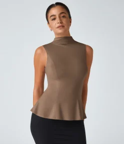 Work Tops|Tank Tops & Camis<HALARA Funnel Neck Peplum Work Tank Top