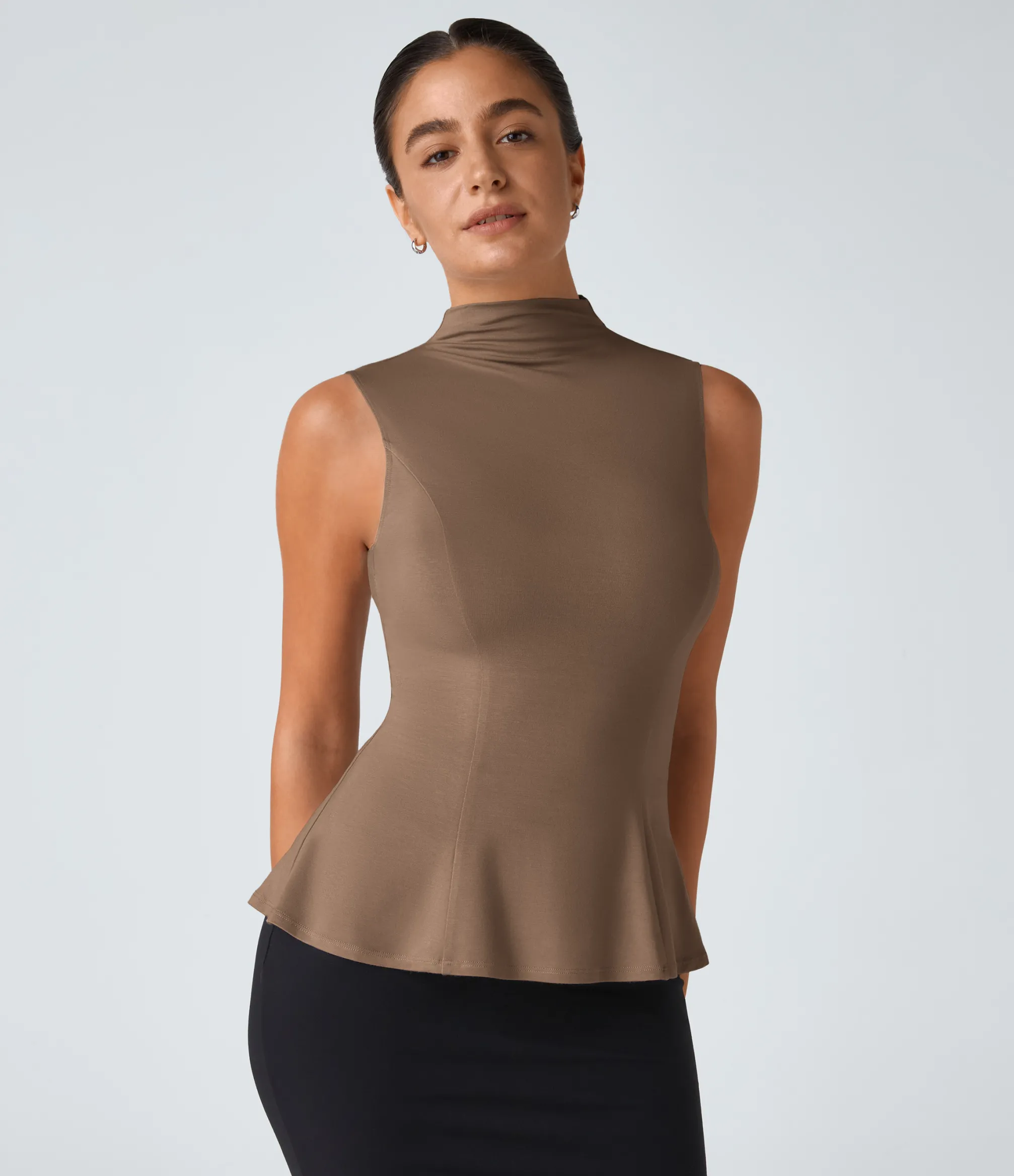 Work Tops|Tank Tops & Camis<HALARA Funnel Neck Peplum Work Tank Top