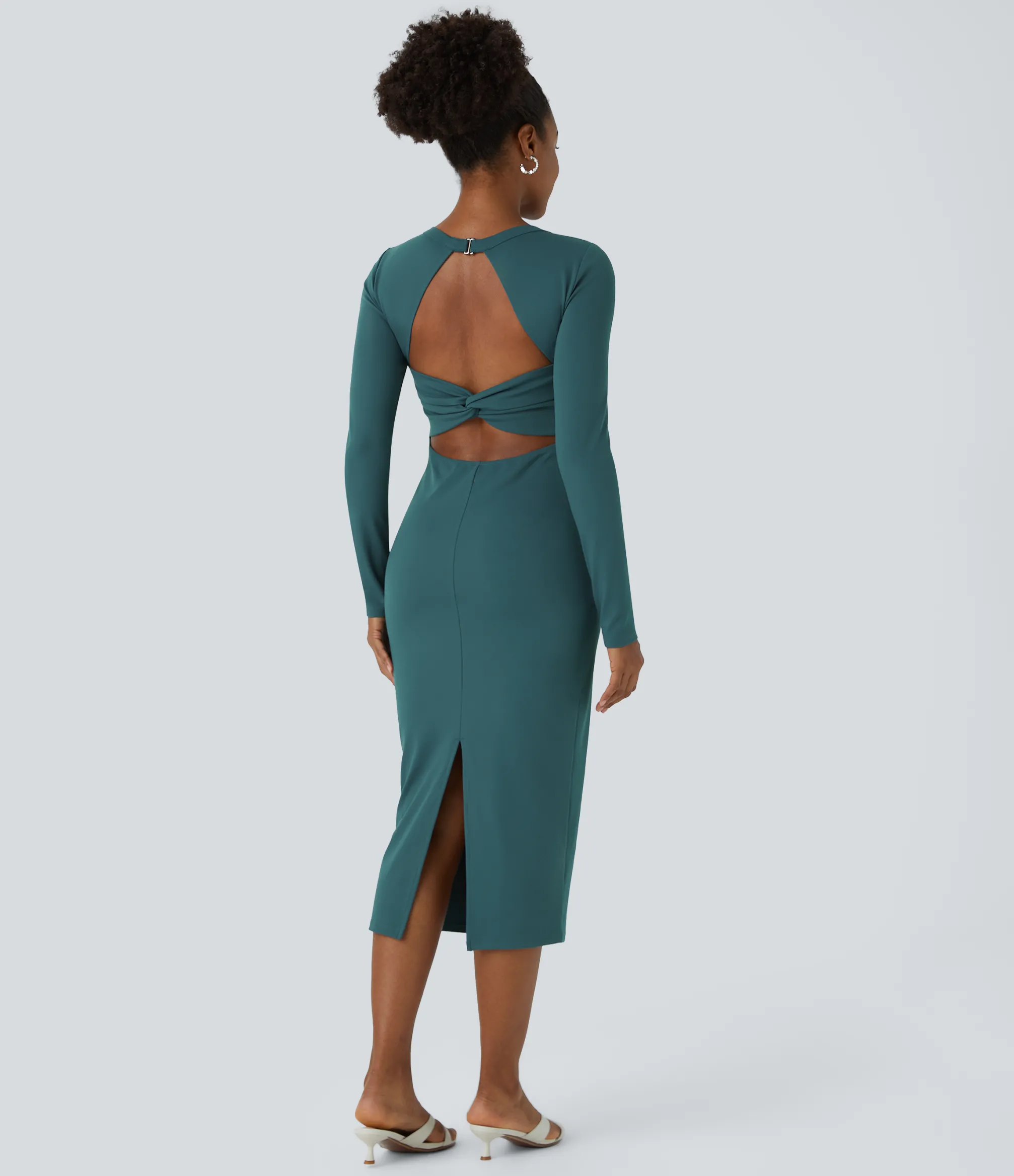 Maxi & Midi Dresses|Dresses<HALARA G-hook Round Neck Long Sleeve Midi Slim Casual Dress