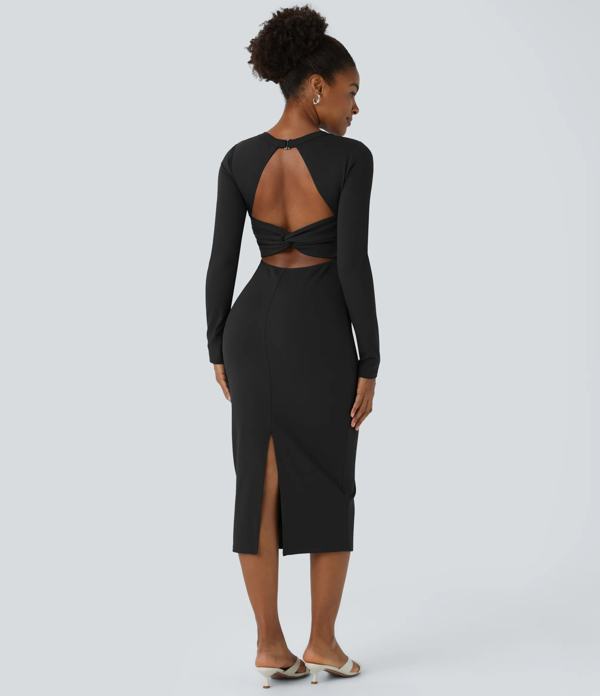 Maxi & Midi Dresses|Dresses<HALARA G-hook Round Neck Long Sleeve Midi Slim Casual Dress