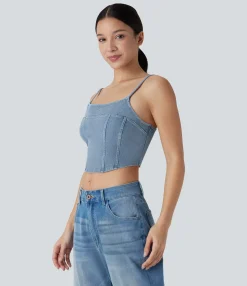 Tank Tops & Camis|Casual Tops<HALARA Flex™ Denim Cropped Casual Tank Top