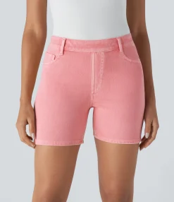 Denim Shorts|Colored Jeans<HALARA Flex™ High Waisted Pockets Colorful Washed Denim Casual Shorts 5''