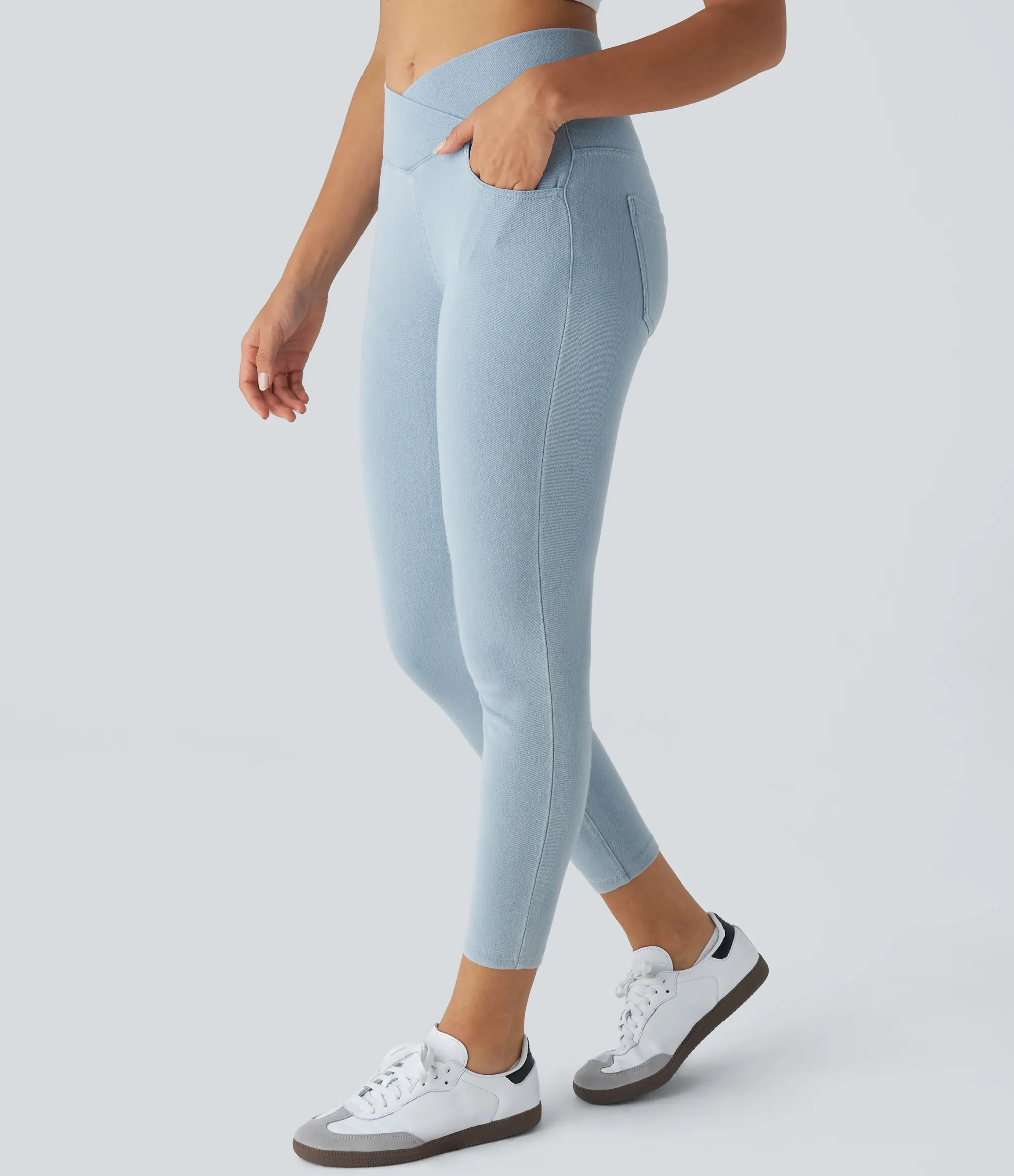 Pocket Leggings|Crossover Leggings<HALARA Flex™ High Waisted Crossover Pockets Denim Work Leggings