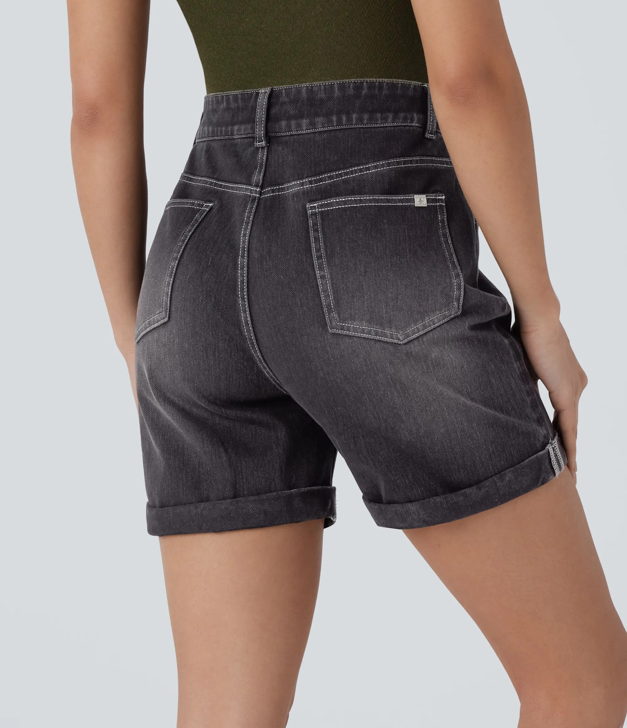 Denim Shorts|Denim Shorts<HALARA Flex™ High Waisted Pockets Ripped Rolled Hem Washed Denim Casual Shorts