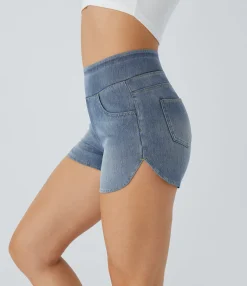 Denim Shorts|Denim Shorts<HALARA Flex™ High Waisted Pockets Curved Hem Skinny Denim Casual Shorts 3''