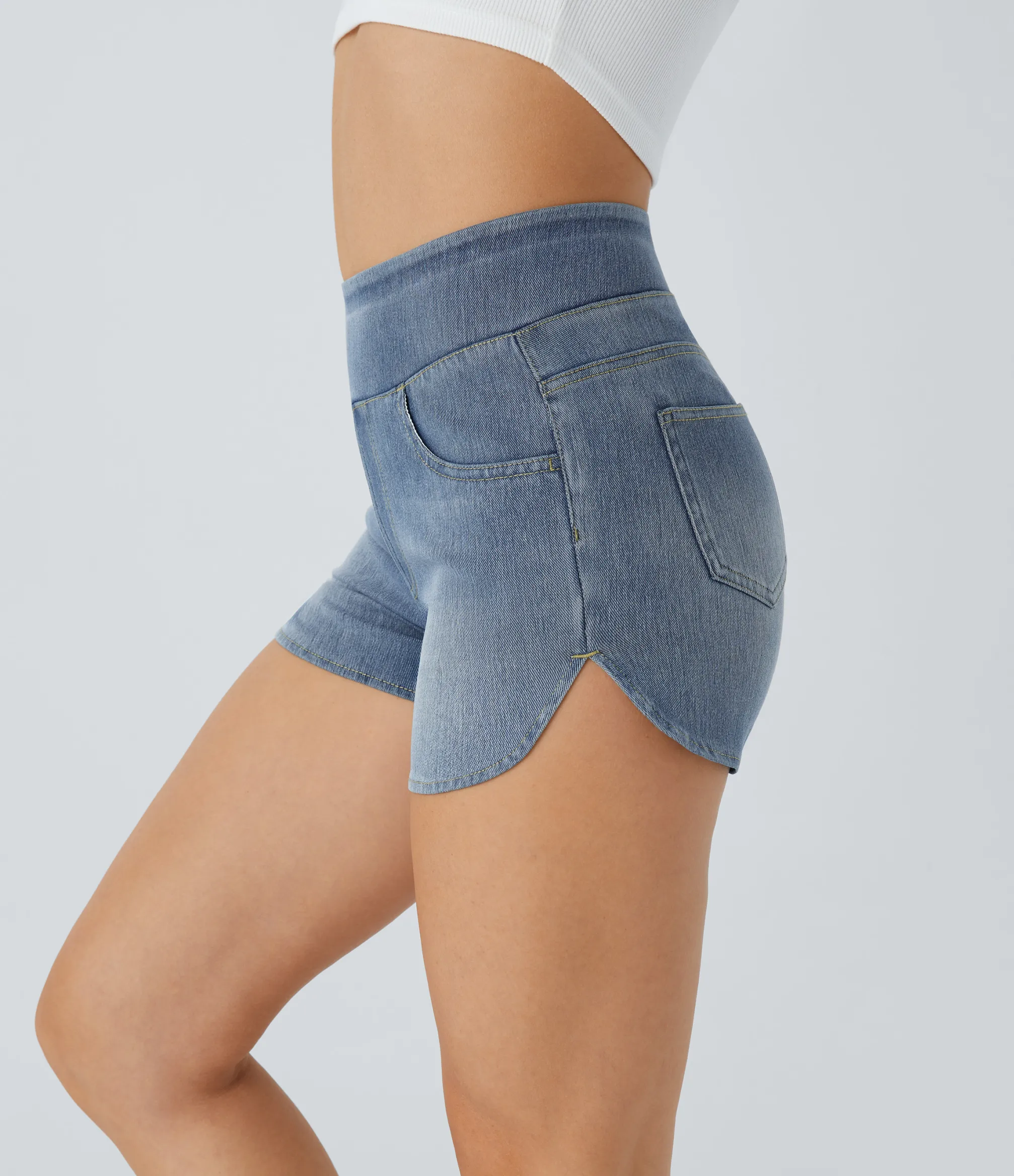 Denim Shorts|Denim Shorts<HALARA Flex™ High Waisted Pockets Curved Hem Skinny Denim Casual Shorts 3''