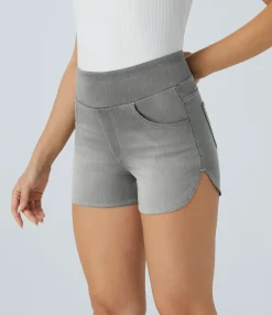 Denim Shorts|Denim Shorts<HALARA Flex™ High Waisted Pockets Curved Hem Skinny Denim Casual Shorts 3''