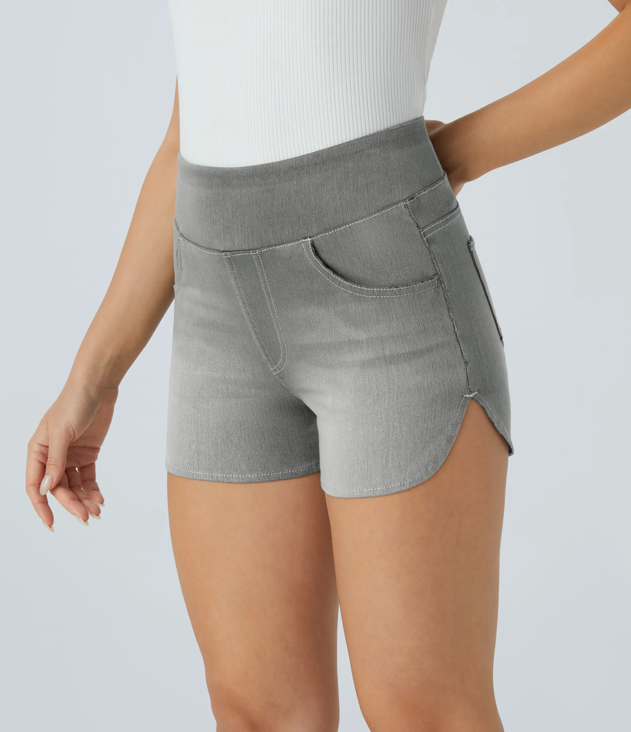 Denim Shorts|Denim Shorts<HALARA Flex™ High Waisted Pockets Curved Hem Skinny Denim Casual Shorts 3''