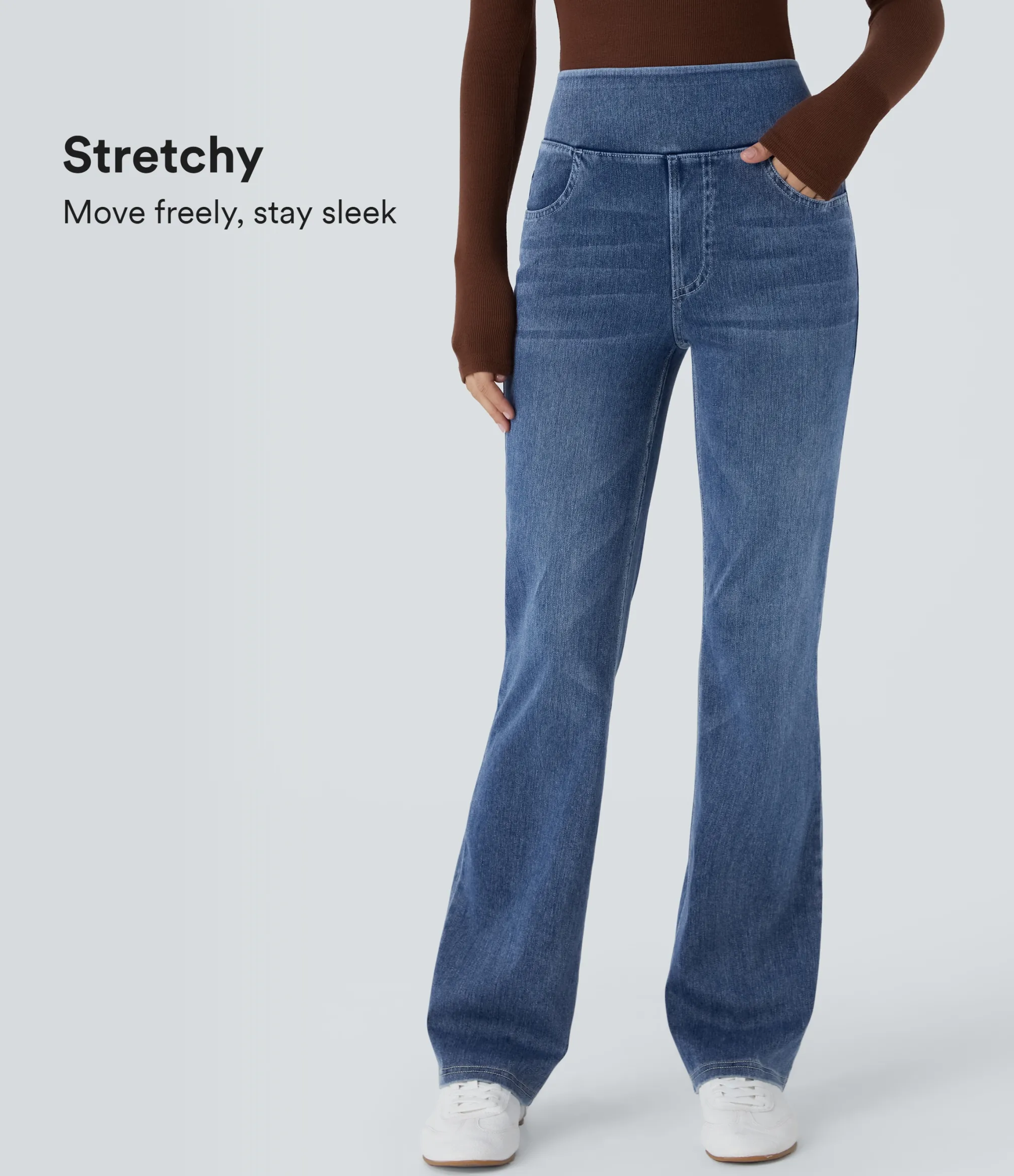 High Waisted Jeans|Skinny Jeans<HALARA Flex™ High Waisted Pockets Washed Casual Bootcut Jeans