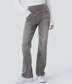 High Waisted Jeans|Skinny Jeans<HALARA Flex™ High Waisted Pockets Washed Casual Bootcut Jeans