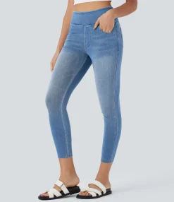 Pocket Leggings|Casual Wear Leggings<HALARA Flex™ High Waisted Pockets Denim Casual Leggings
