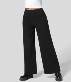 High Waisted Jeans|Wide Leg Jeans<HALARA Flex™ High Waisted Multiple Pockets Wide Leg Loose Stretchy Knit Work Jeans