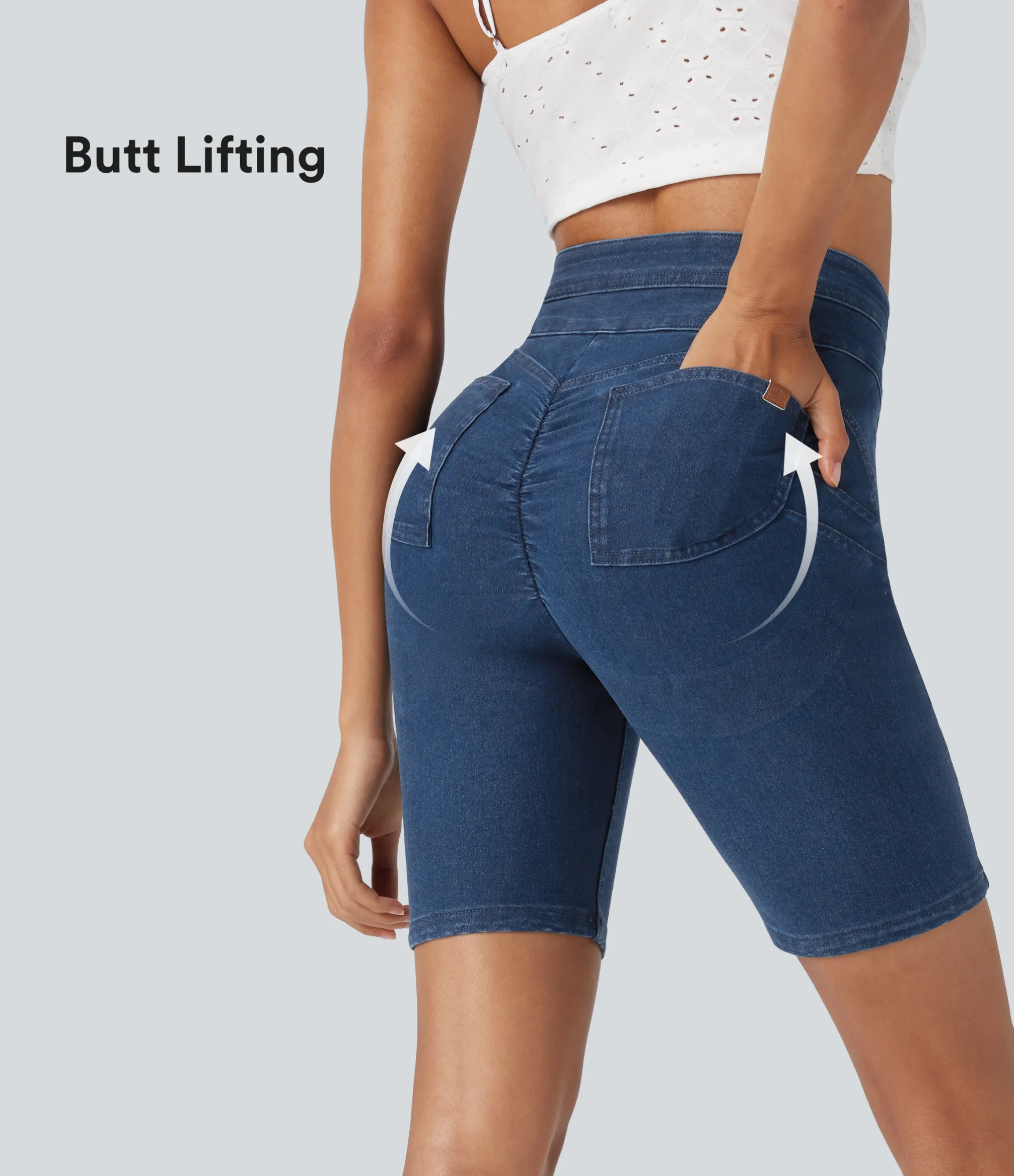 Denim Shorts|Denim Shorts<HALARA Flex™ High Waisted Butt Lifting Stretchy Knit Denim Casual Biker Shorts with Pockets