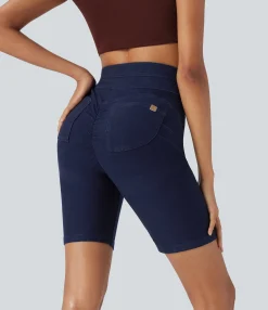 Denim Shorts|Denim Shorts<HALARA Flex™ High Waisted Butt Lifting Stretchy Knit Denim Casual Biker Shorts with Pockets