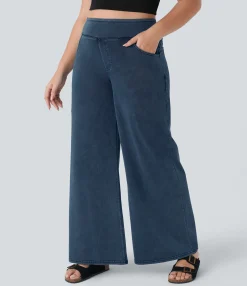 Plus-Size Denim|Plus Size<HALARA Flex™ High Waisted Pockets Baggy Wide Leg Loose Casual Plus Size Jeans