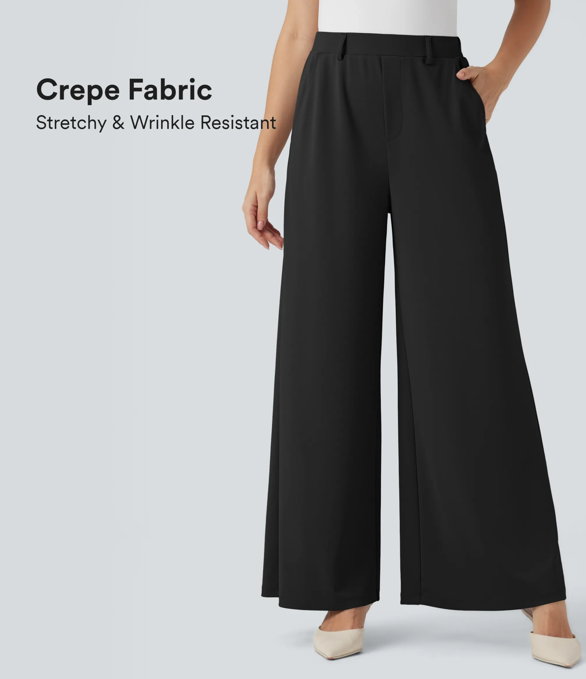 High-Waisted Pants|Wide-Leg Pants<HALARA Flex™ High Waisted Palazzo Wide Leg Crepe Work Pants with Pockets