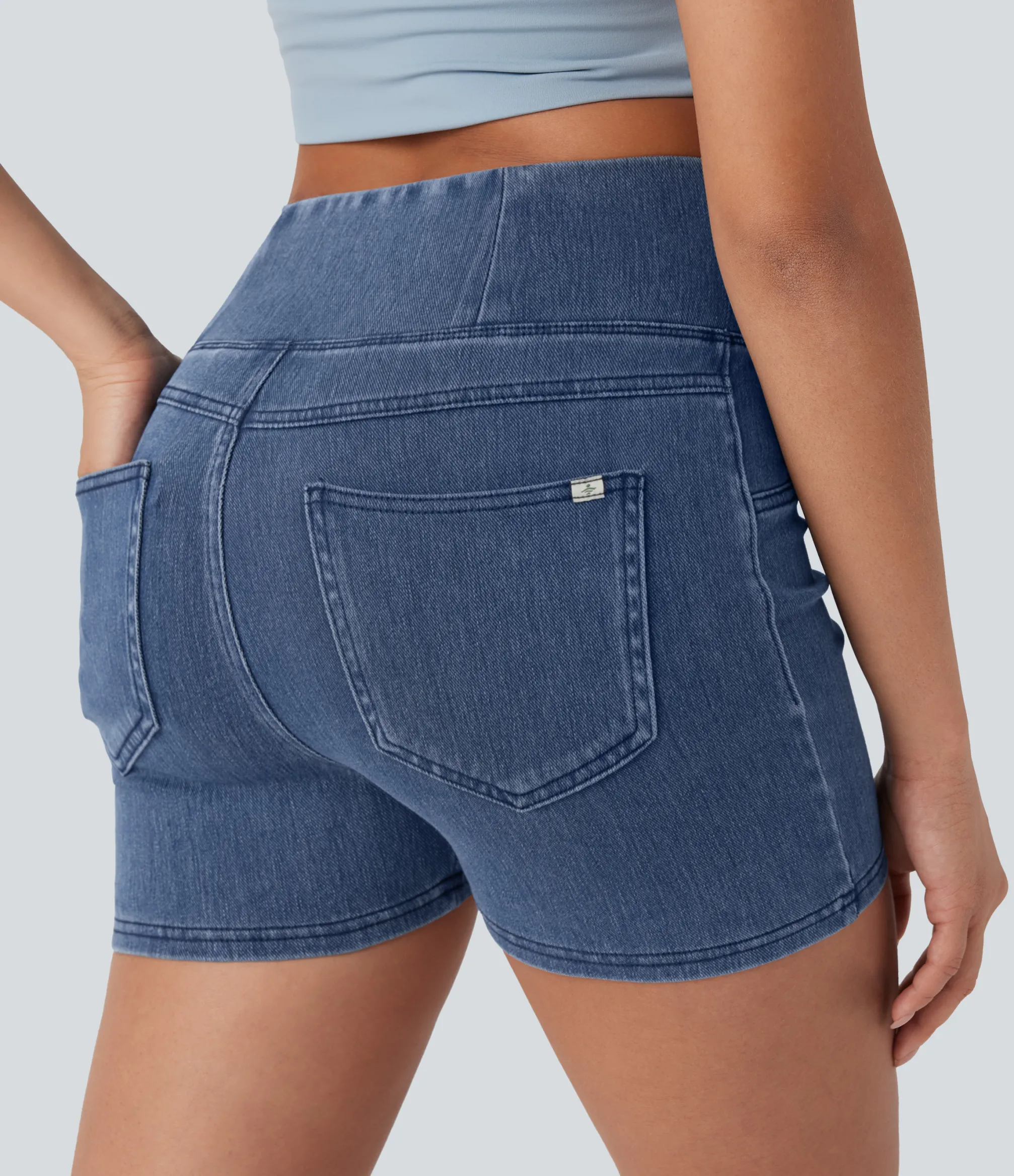 Denim Shorts|Crossover Shorts<HALARA Flex™ High Waisted Crossover Pocket Denim Casual Shorts 3"