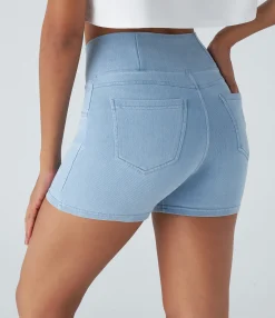 Denim Shorts|Crossover Shorts<HALARA Flex™ High Waisted Crossover Pocket Denim Casual Shorts 3"