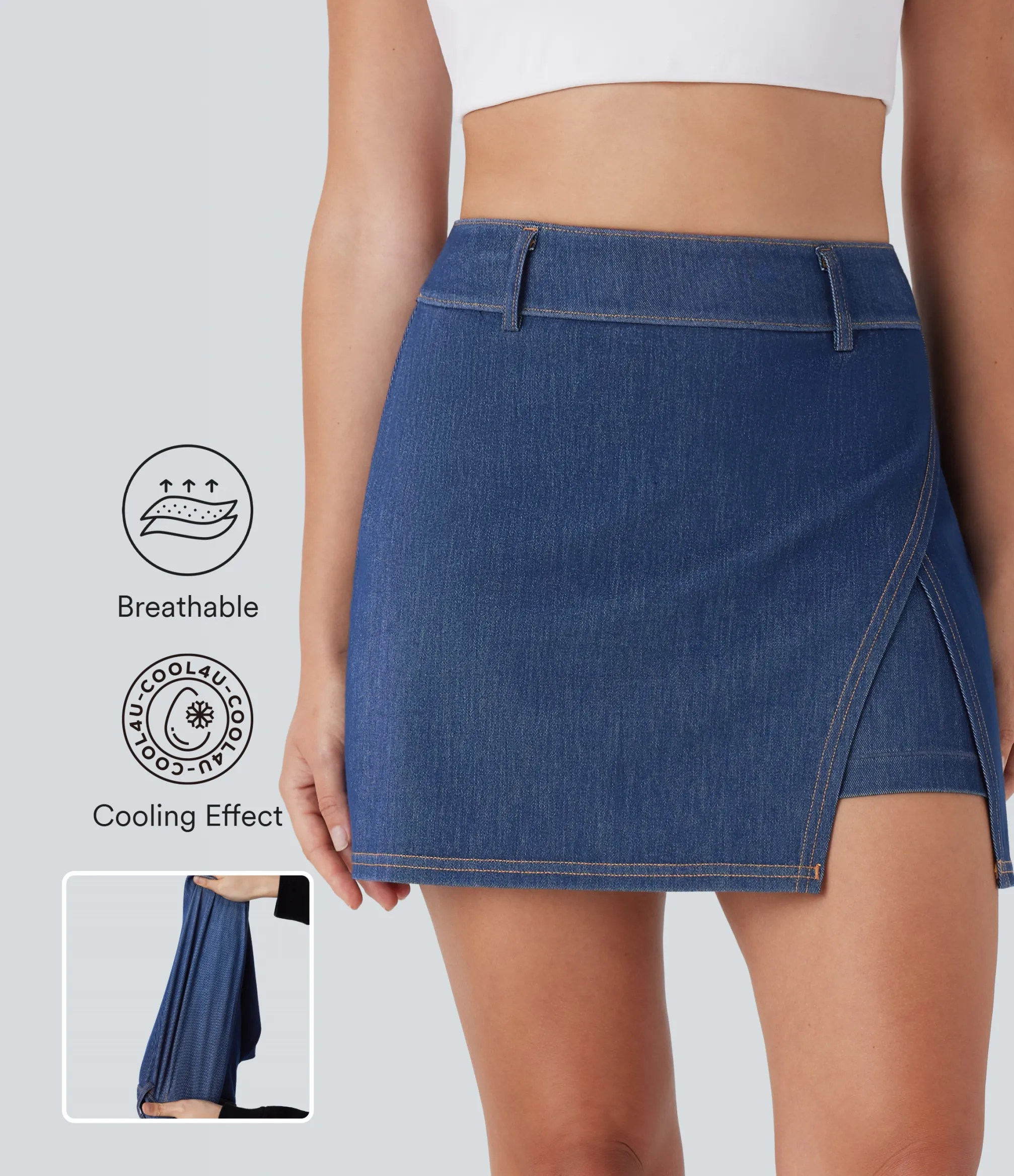 Mini Skirts|Active Skirts<HALARA Flex™ High Waisted 2-in-1 Cool Touch Washed Denim Mini Tennis Skirt with Pocket