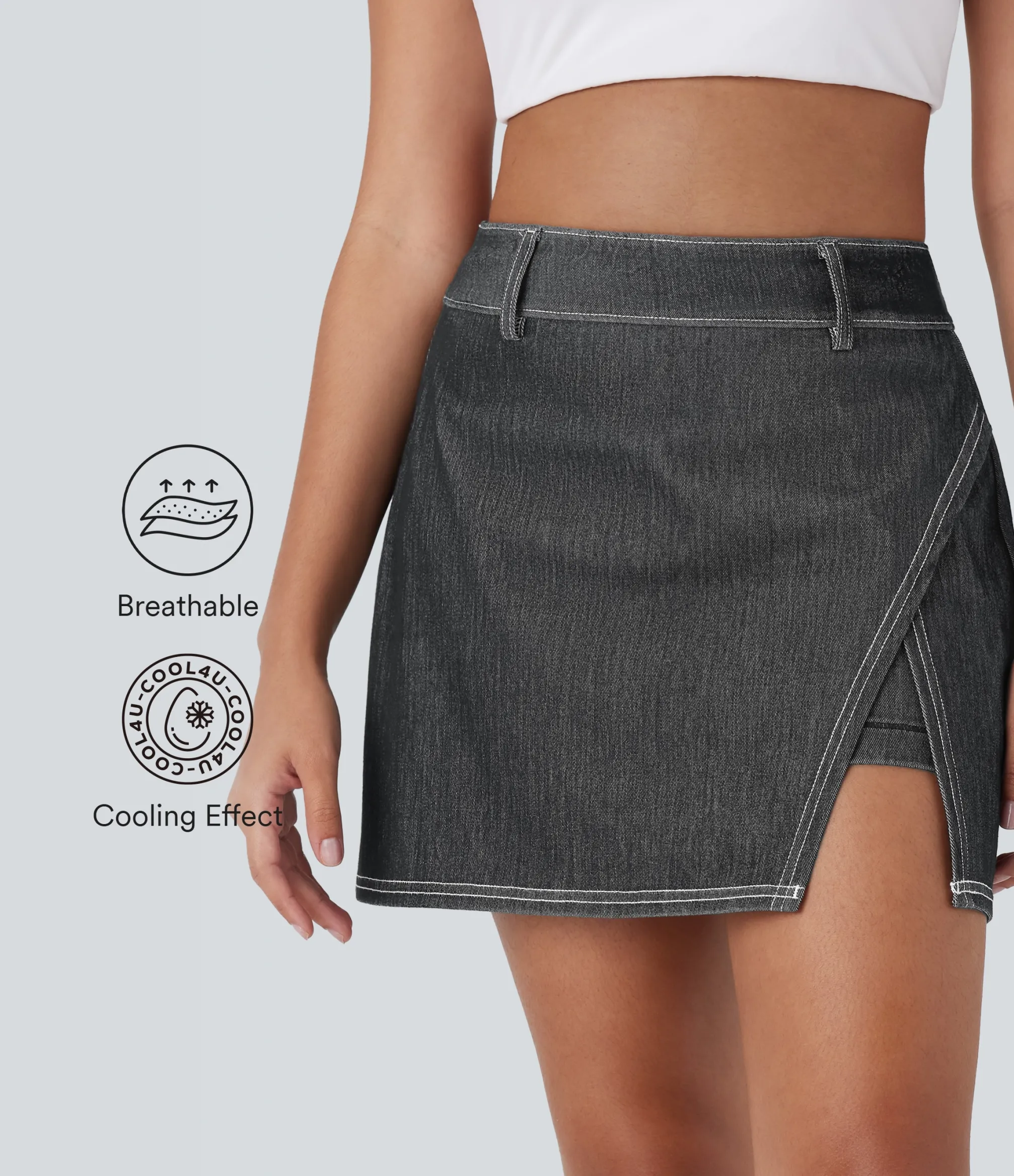 Mini Skirts|Active Skirts<HALARA Flex™ High Waisted 2-in-1 Cool Touch Washed Denim Mini Tennis Skirt with Pocket