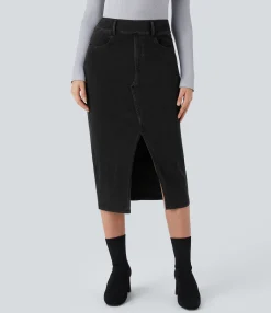 Denim Skirts|Maxi & Midi Skirts<HALARA Flex™ High Waisted Pockets Bodycon Denim Casual Midi Skirt
