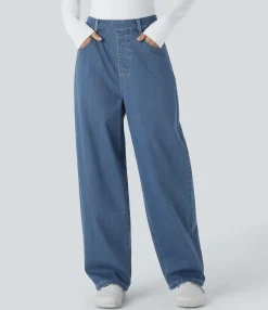 High Waisted Jeans|Jeans<HALARA Flex™ High Waisted Pockets Washed Casual Baggy Jeans