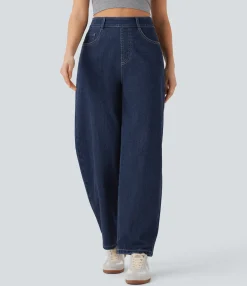 High Waisted Jeans|Jeans<HALARA Flex™ High Waisted Pockets Washed Casual Baggy Jeans