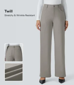 High-Waisted Pants|Straight-Leg Pants<HALARA Flex™ High Waisted Zipper Pockets Straight Leg Twill Work Pants