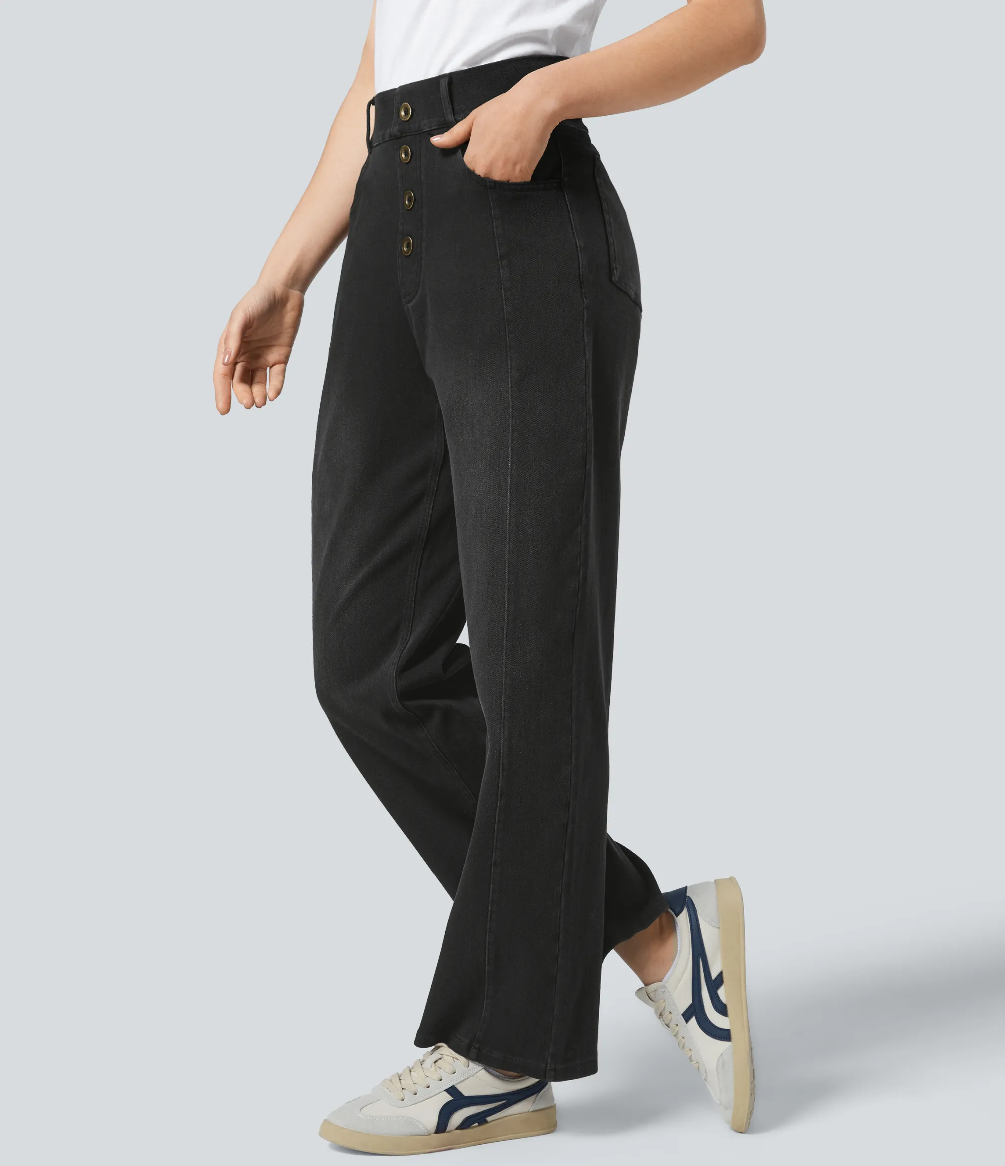 High Waisted Jeans|Straight-Leg Jeans<HALARA Flex™ High Waisted Decorative Pockets Straight Leg Casual Boyfriend Jeans