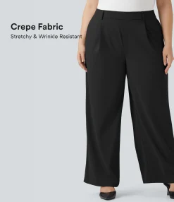 Plus Size<HALARA Flex™ High Waisted Straight Leg Crepe Work Plus Size Pants with Pockets