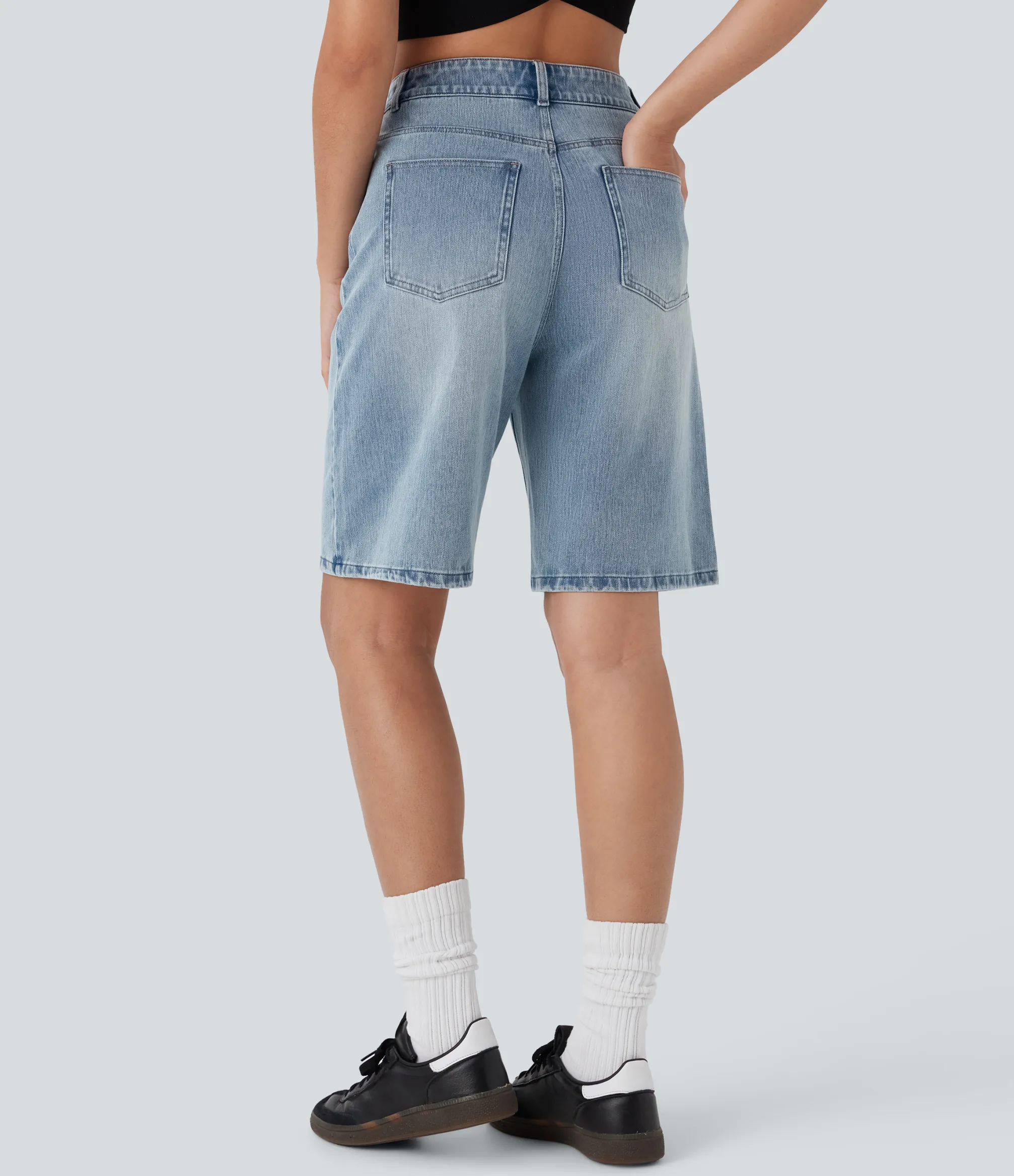 Denim Shorts|Denim Shorts<HALARA Flex™ High Waisted Pockets Washed Denim Casual Bermuda Shorts