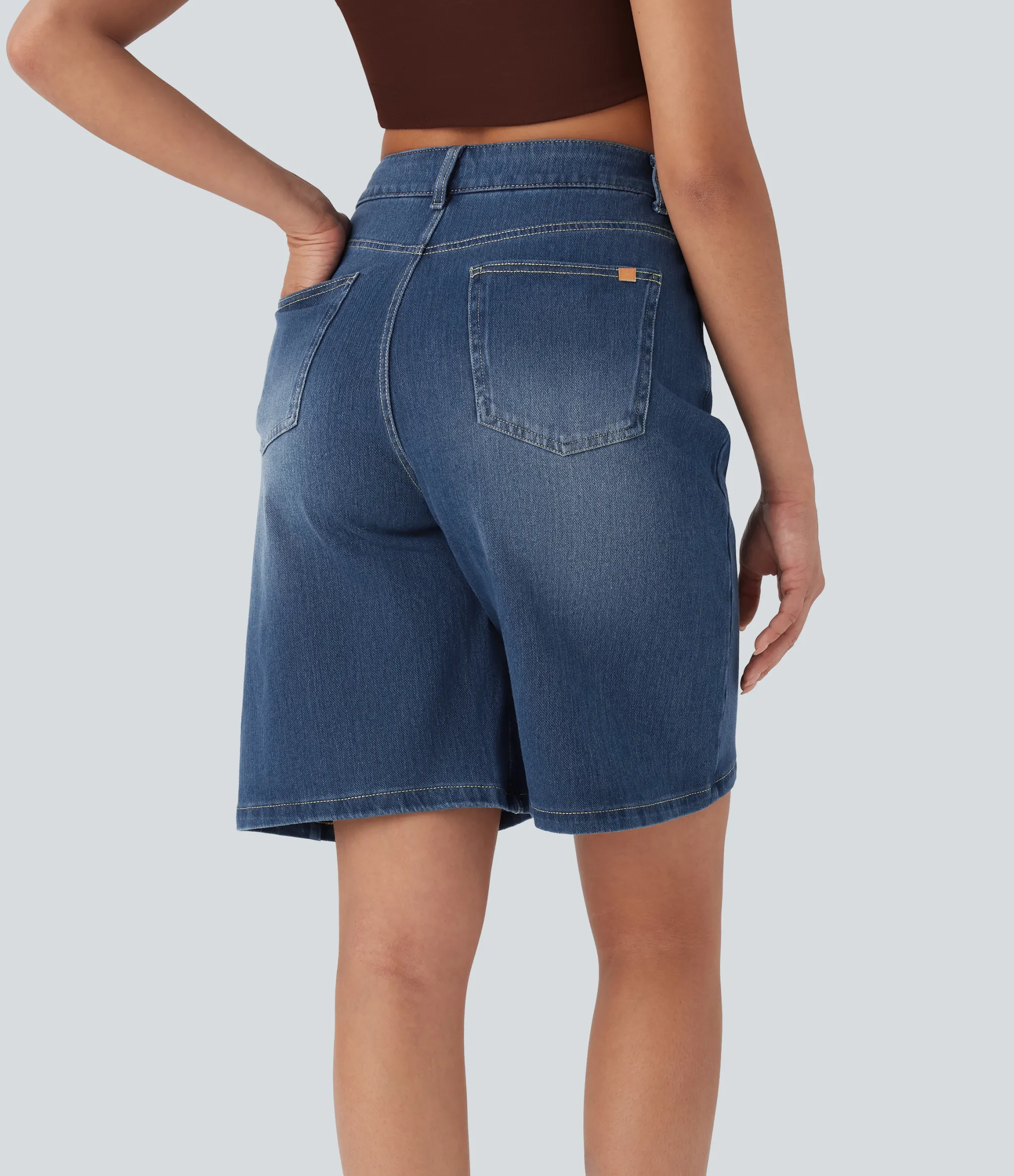 Denim Shorts|Denim Shorts<HALARA Flex™ High Waisted Pockets Washed Denim Casual Bermuda Shorts