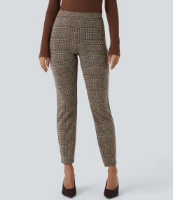 High-Waisted Pants|Skinny Pants<HALARA Flex™ High Waisted Pocket Houndstooth Plaid Skinny Work Pants