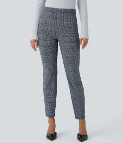 High-Waisted Pants|Skinny Pants<HALARA Flex™ High Waisted Pocket Houndstooth Plaid Skinny Work Pants