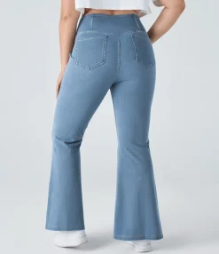 Plus-Size Denim|Plus Size<HALARA Flex™ High Waisted Crossover Pocket Washed Casual Plus Size Jeans