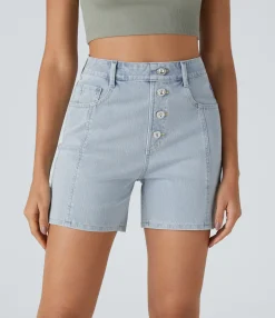 Denim Shorts|Denim Shorts<HALARA Flex™ High Waisted Decorative Pockets Denim Casual Shorts