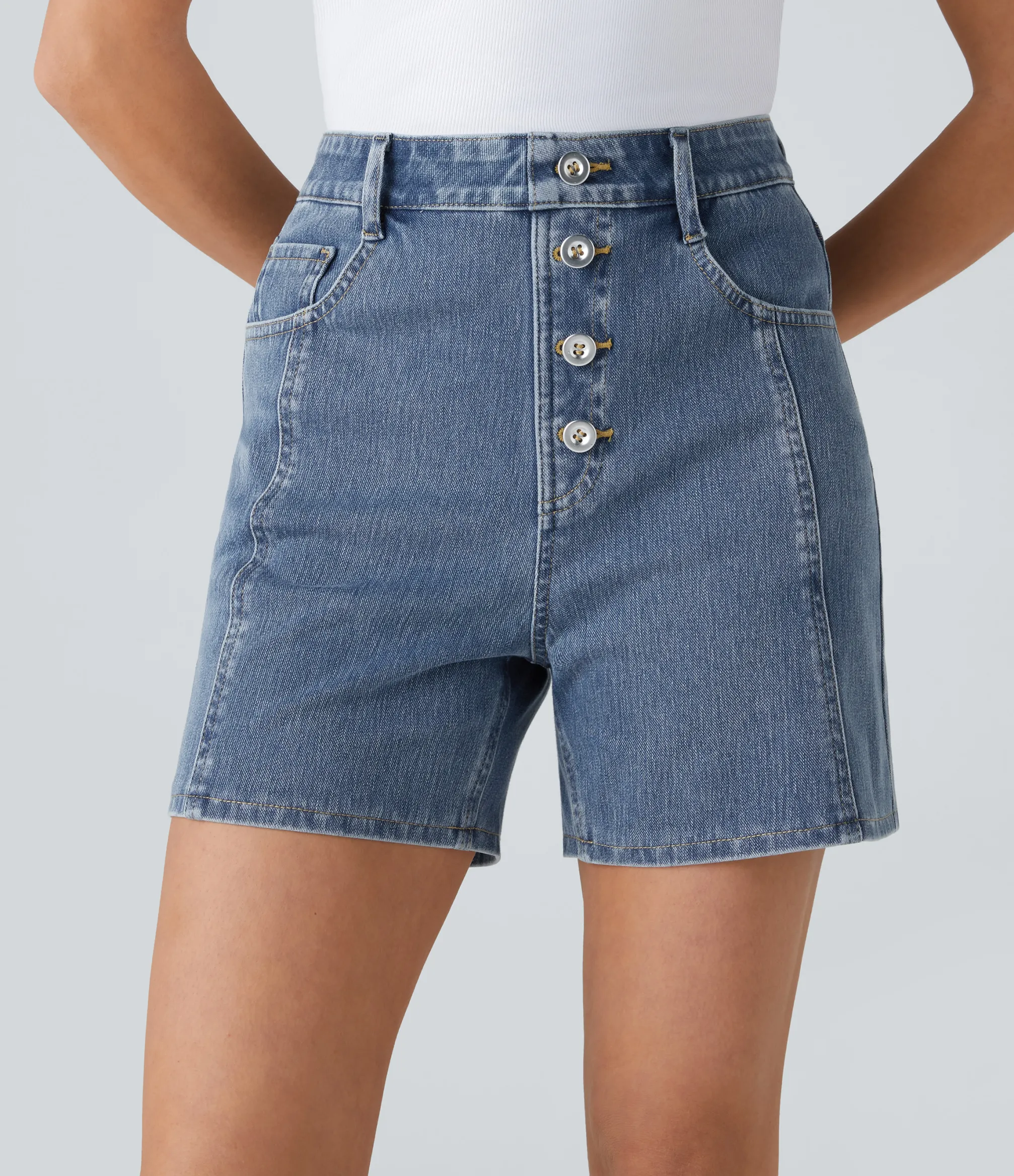 Denim Shorts|Denim Shorts<HALARA Flex™ High Waisted Decorative Pockets Denim Casual Shorts
