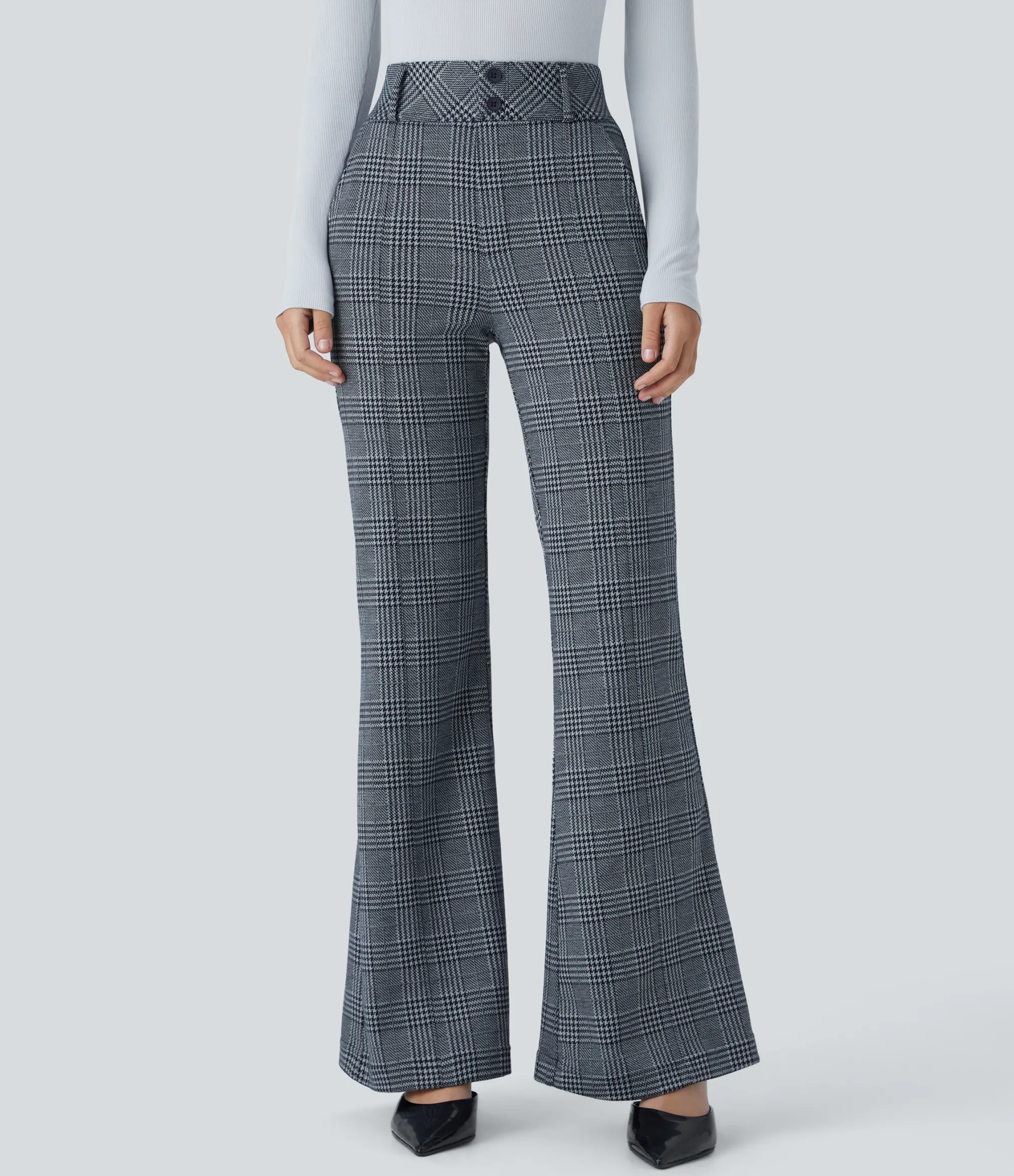 High-Waisted Pants|Skinny Pants<HALARA Flex™ High Waisted Decorative Pocket Houndstooth Plaid Work Flare Pants