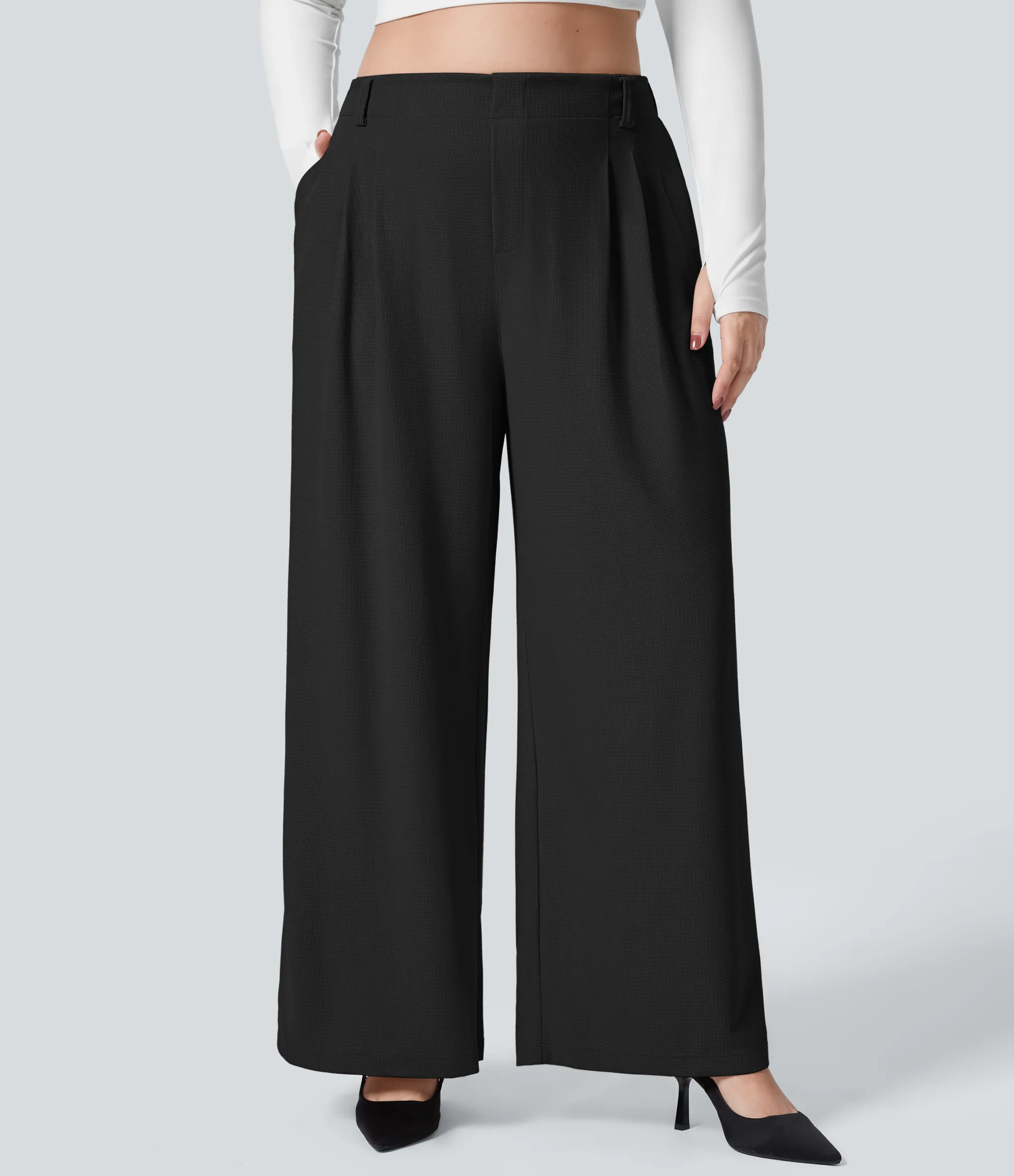 Halara Flex™ Pant|Plus Size<HALARA Flex™ High Waisted Pocket Wide Leg Waffle Work Plus Size Pants