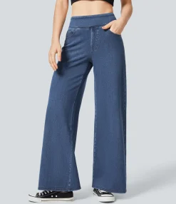High Waisted Jeans|Wide Leg Jeans<HALARA Flex™ High Waisted Pockets Wide Leg Casual Thermal Jeans