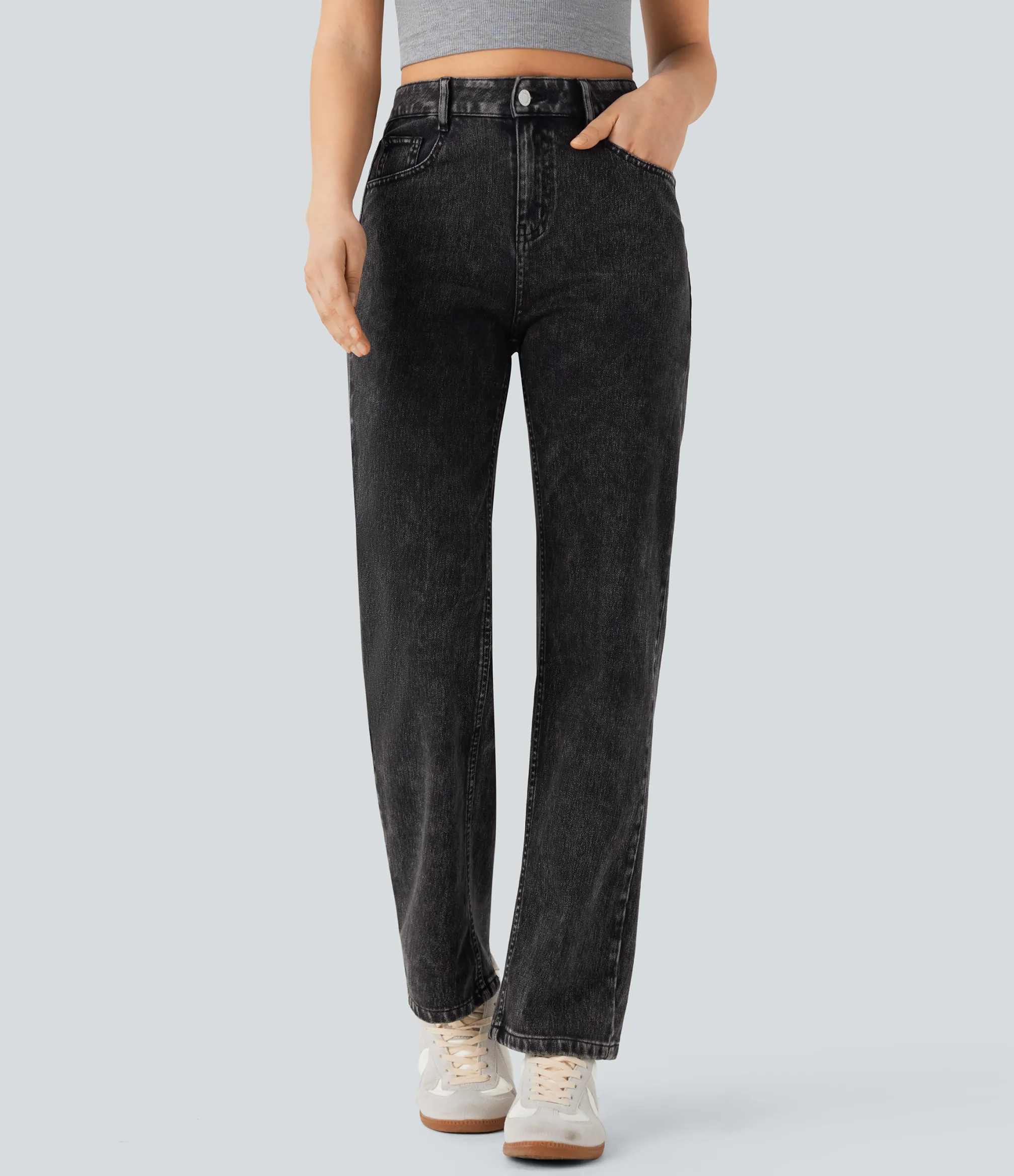 Straight-Leg Jeans|High-Waisted Pants<HALARA Flex™ High Waisted Zipper Pockets Straight Leg Casual Jeans