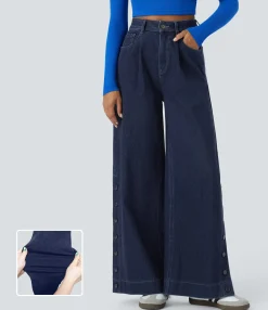 High Waisted Jeans|Wide Leg Jeans<HALARA Flex™ High Waisted Zipper Pockets Casual Wide Leg Full Length Jeans