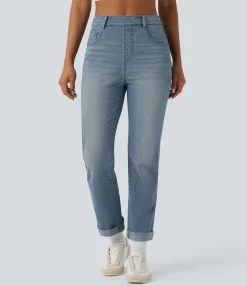 High Waisted Jeans|Jeans<HALARA Flex™ High Waisted Rolled Hem Casaul Slim Jeans with Pockets